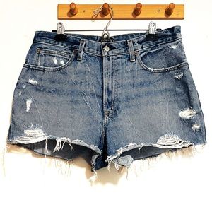 Abercrombie & Fitch Ultra High Rise Denim Shorts, Size 32, Light Ripped Wash.